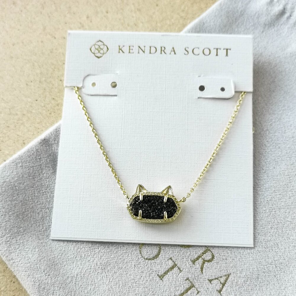 NEW Kendra Scott Gold Black Drusy Elisa Cat Necklace